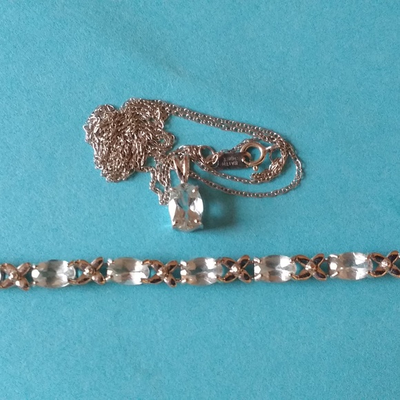 10k Helzberg Diamonds Aquamarine Necklace Bracelet - Picture 4 of 8